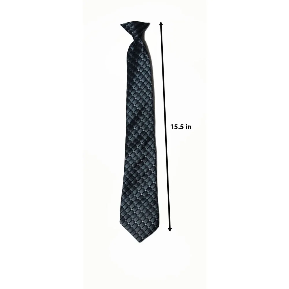 Black Basketweave Clip-On Necktie DuPont Teflon Fabric Protector 15.5in
